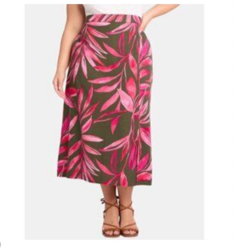 Time And Tru Linen Skirt Hawaiian Print XXL 20